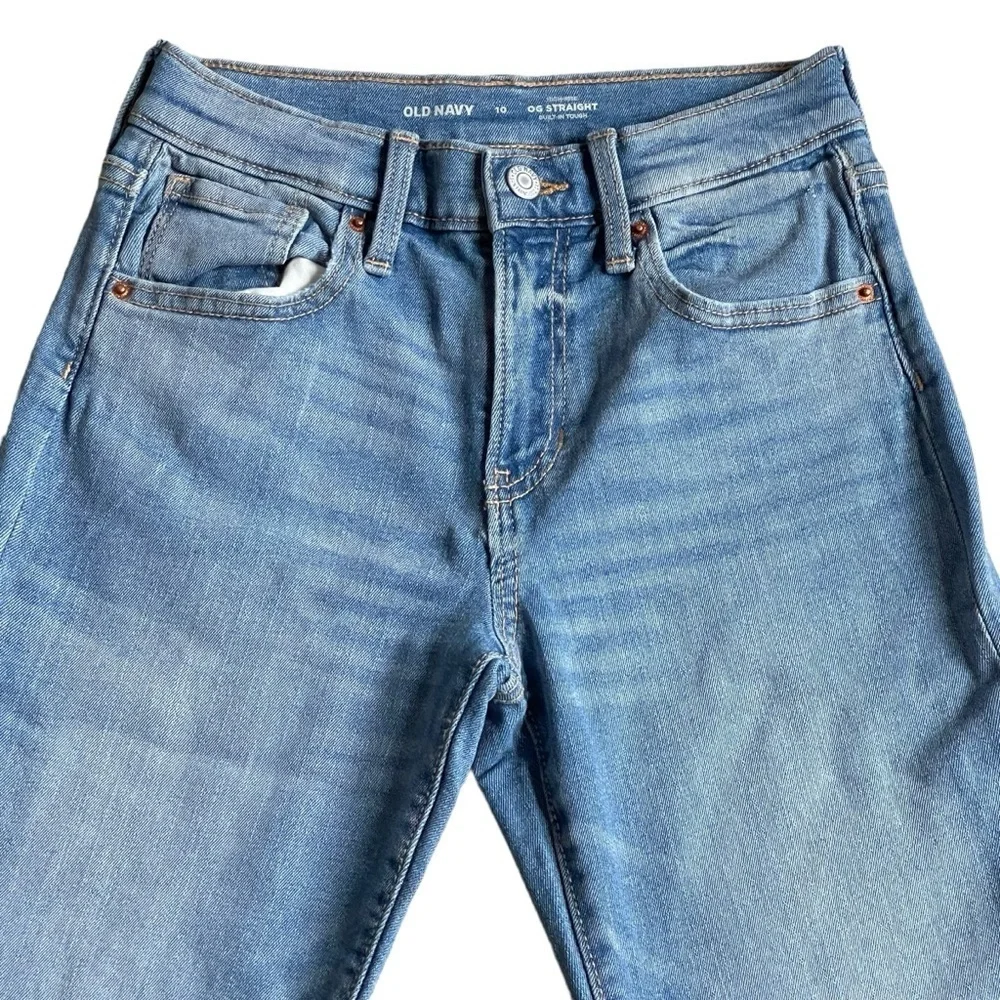 Old Navy OG Straight High Rise Jeans Girls Size 10 Cut-off Blue Medium Wash